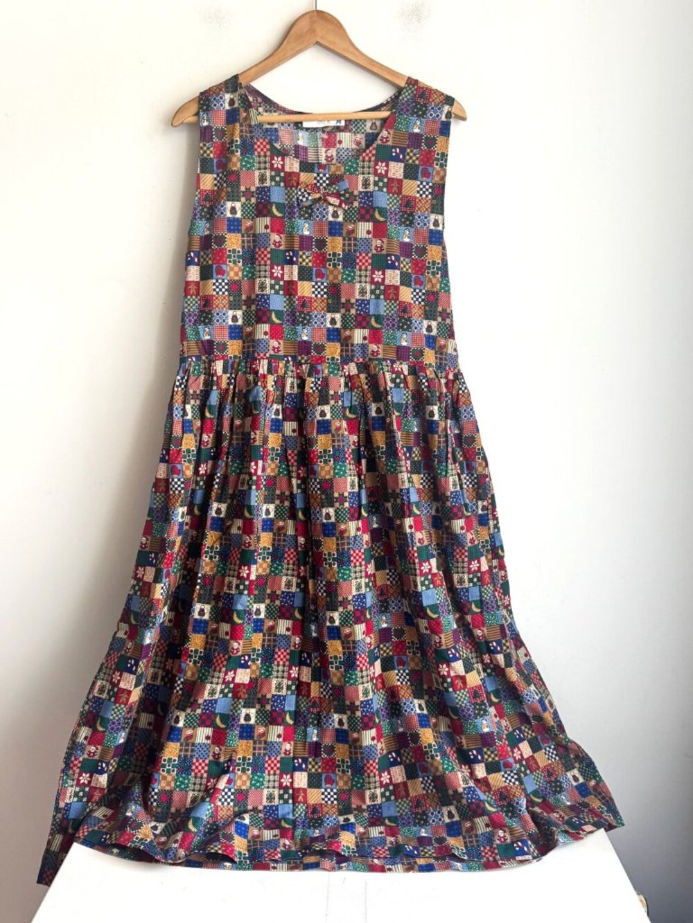 Vintage Handmade Patchwork  Cotton Dress Christmas Holiday Print M